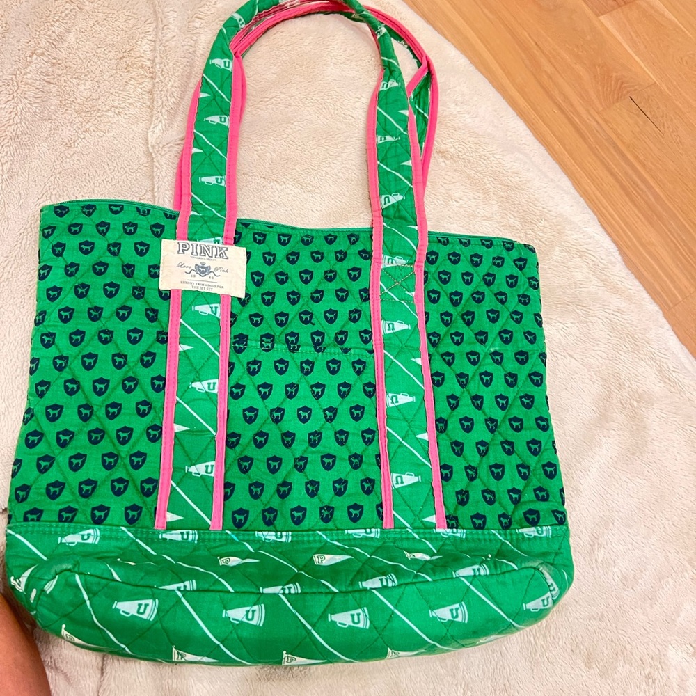 PINK Victoria's Secret Vintage Green & Pink Collectible Quilted Tote Bag
